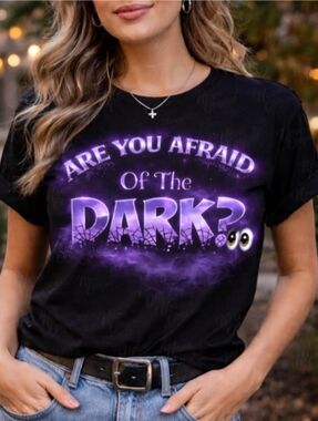 Are You Afraid of the Dark Shirt Halloween Graphic Tee Purple Spooky Horror Tee
